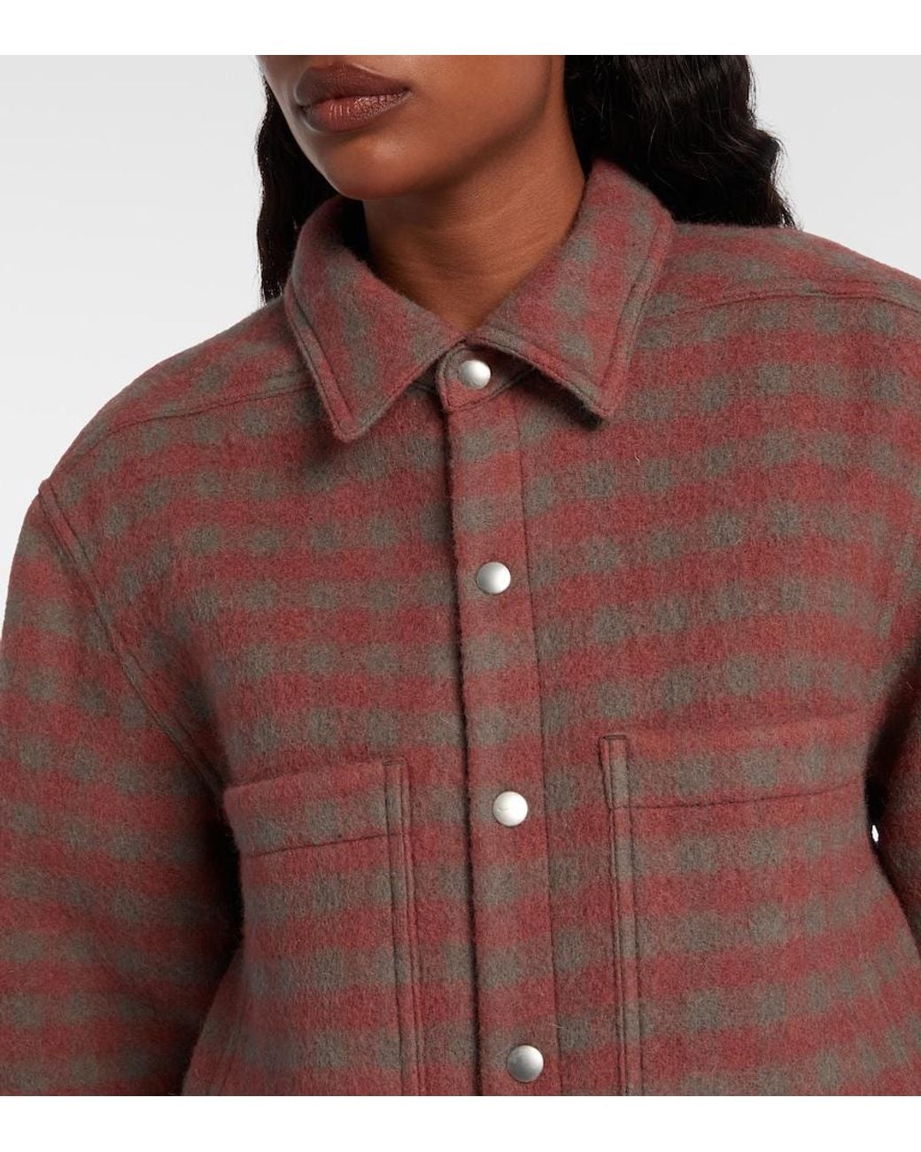 Rick Owens Red Checked Virgin Wool Overshirt