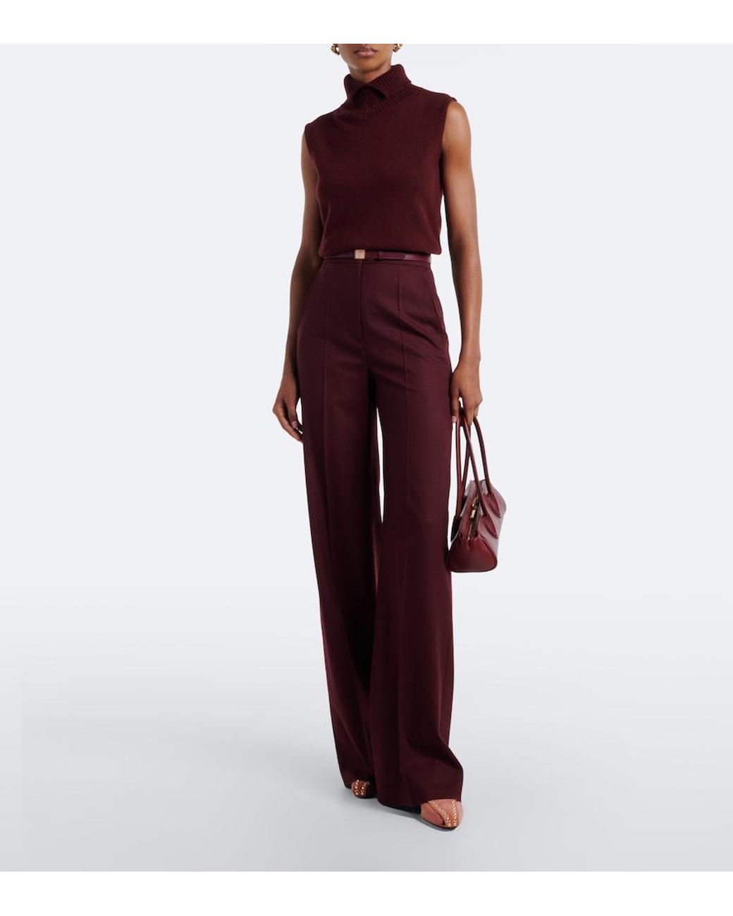 Max Mara Red Wool-Blend Wide-Leg Pants