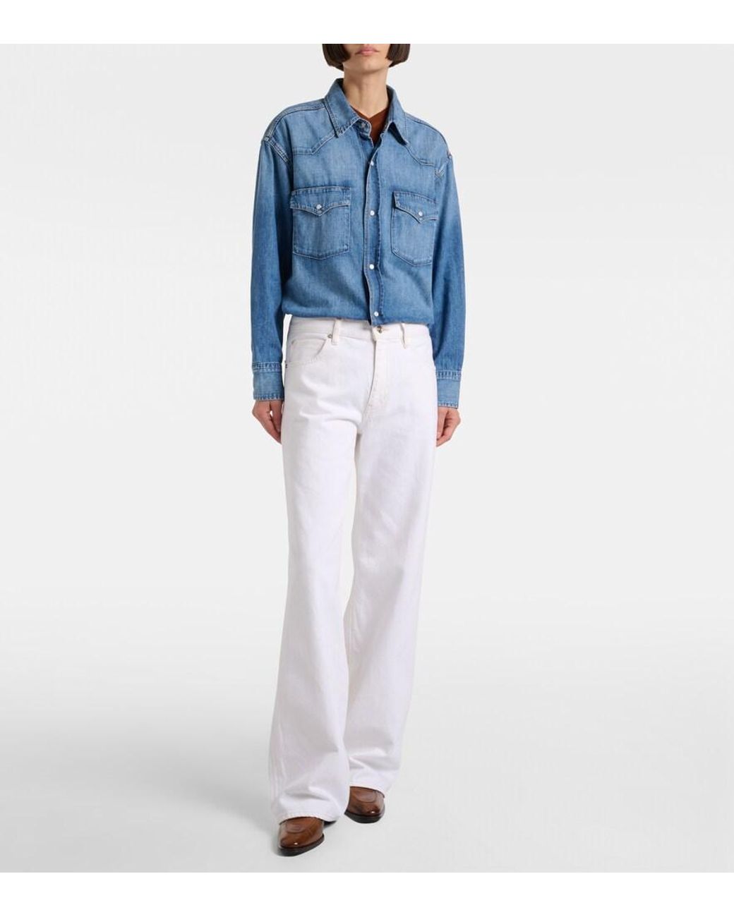 FRAME White Bubble Mid-Rise Wide-Leg Jeans
