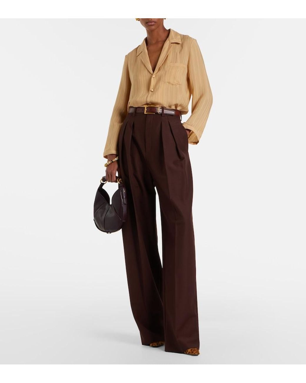 Saint Laurent Purple Wool And Mohair Wide-Leg Pants