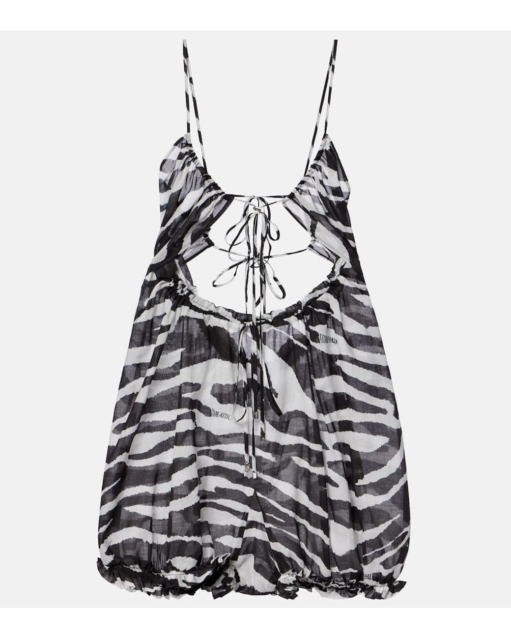The Attico Black Zebra-Print Cotton Muslin Romper