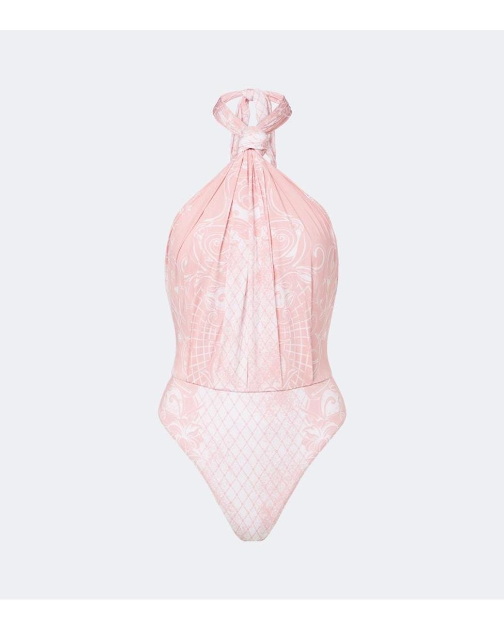 Balmain Pink Printed Halterneck Swimsuit