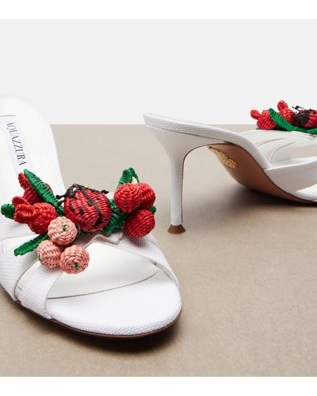 Aquazzura White Botanica Raffia-Effect Mules