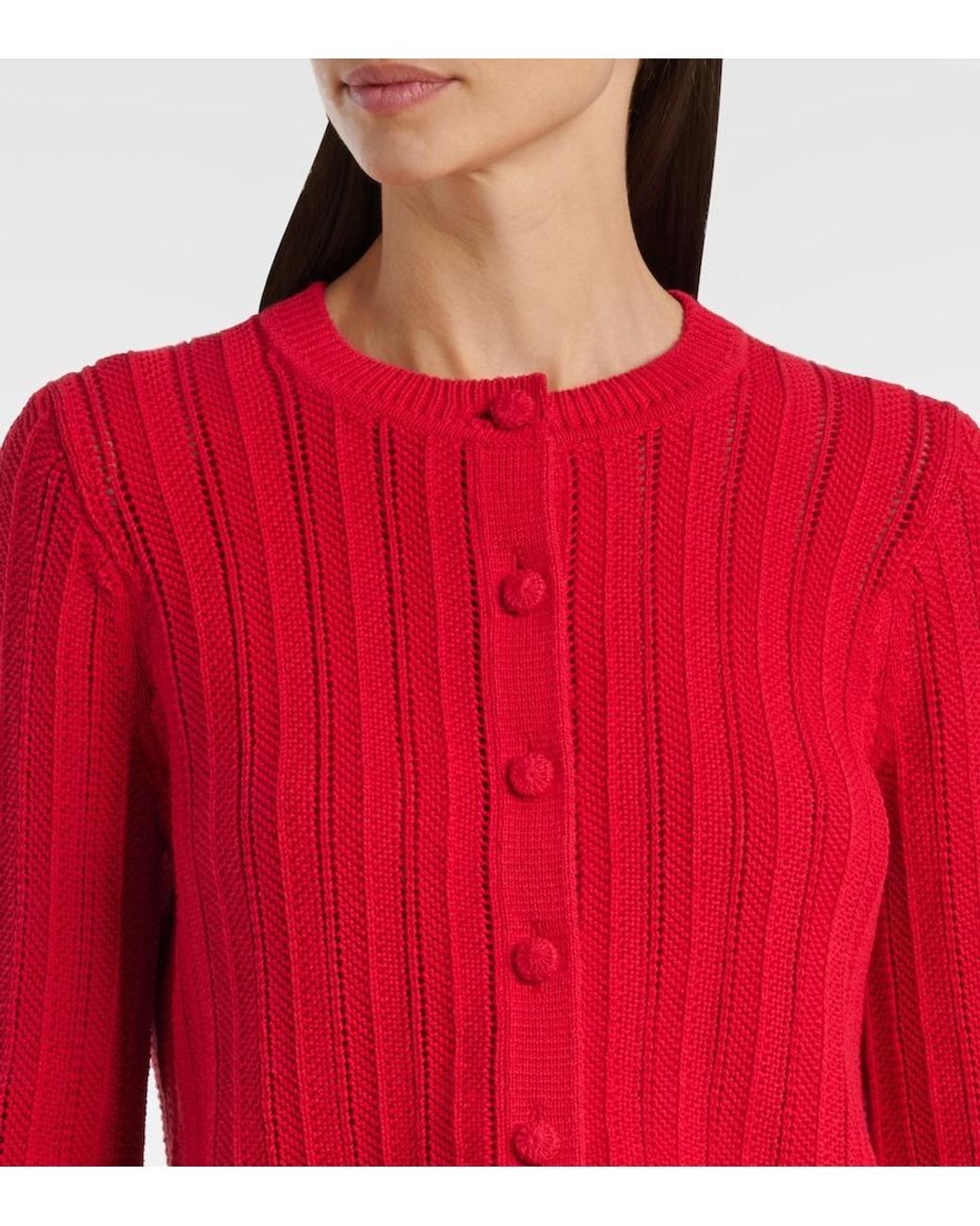 Altuzarra Red Mariette Scalloped Pointelle Cotton Cardigan