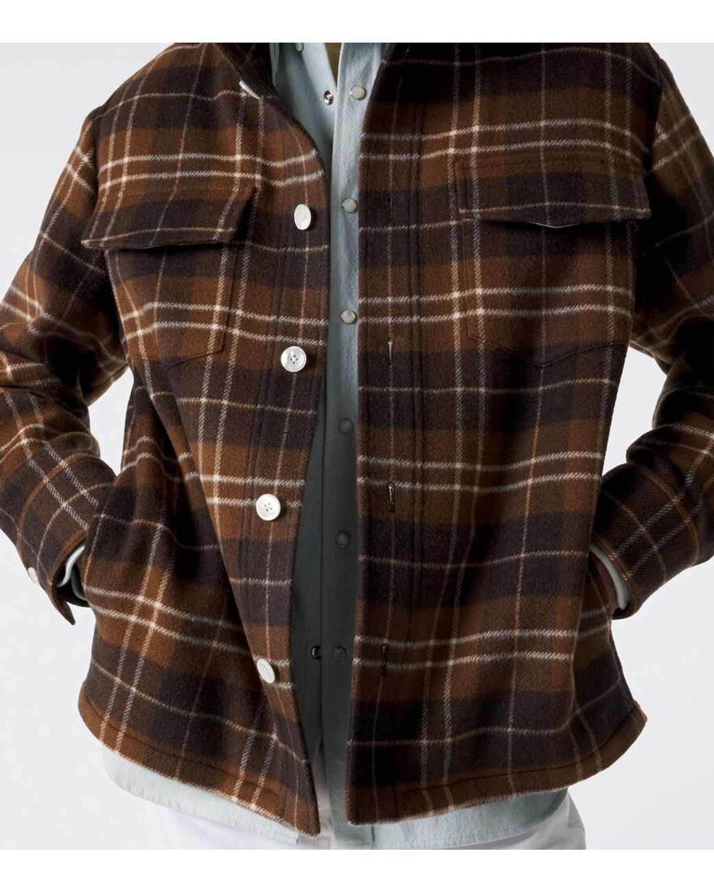 Umit Benan Brown St. Moritz Plaid Cashmere Overshirt for men