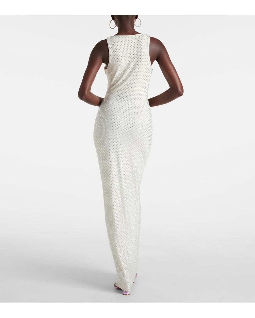 Self-Portrait White Embellished Mesh Maxi Dress