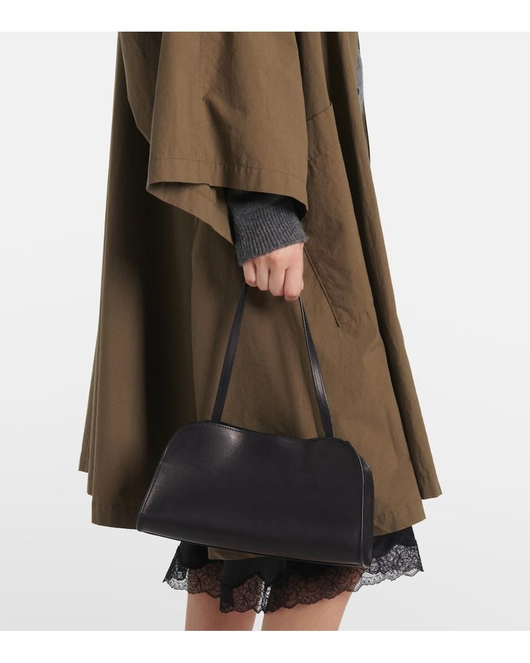 The Row Black Peggy Small Leather Shoulder Bag