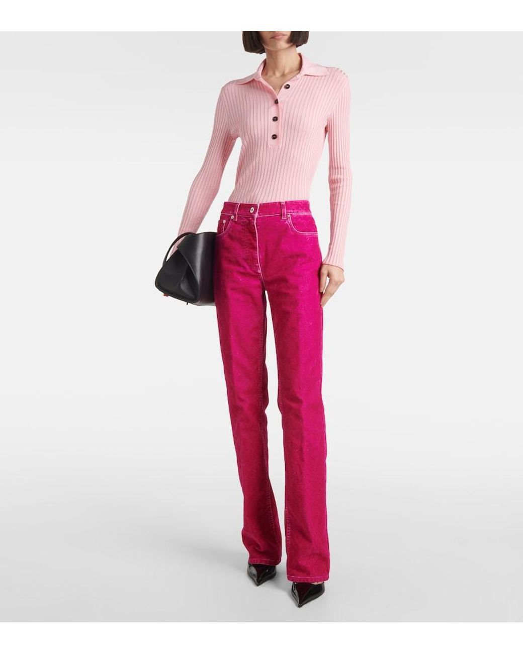 Ferragamo Pink Cotton-Blend Drill Straight Pants