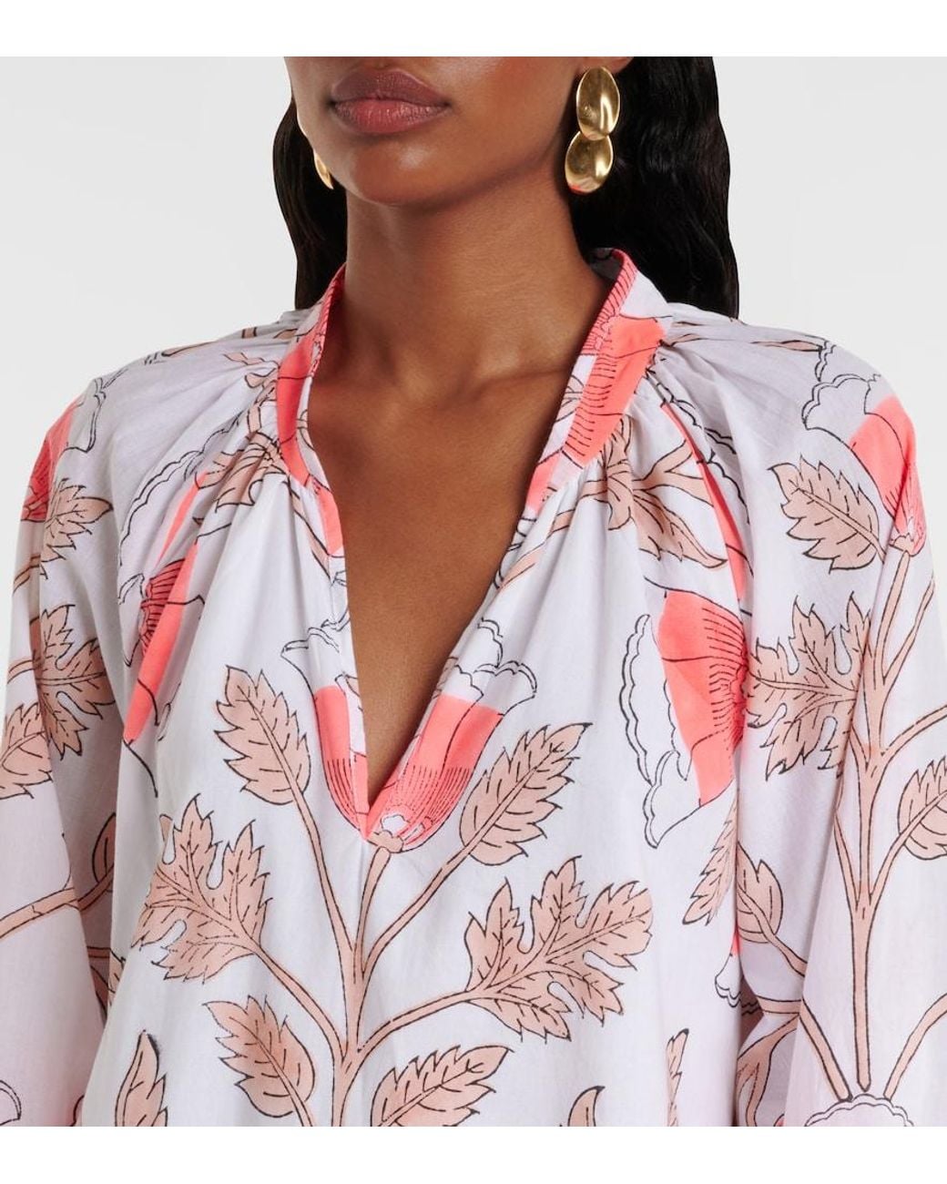 Juliet Dunn Red Printed Scalloped Cotton Minidress