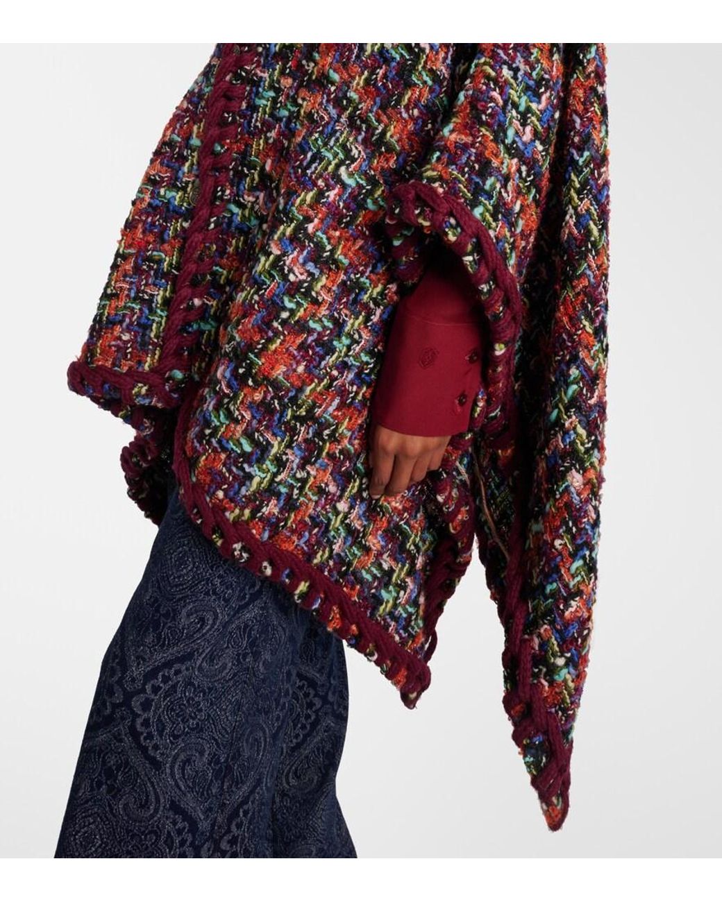 Etro Black Wool, Mohair, And Cotton-Blend Tweed Cape