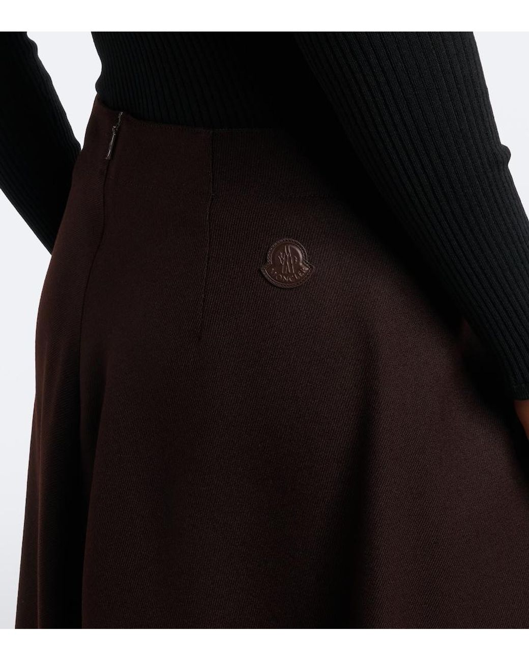 Moncler Black Virgin Wool Gabardine Midi Skirt
