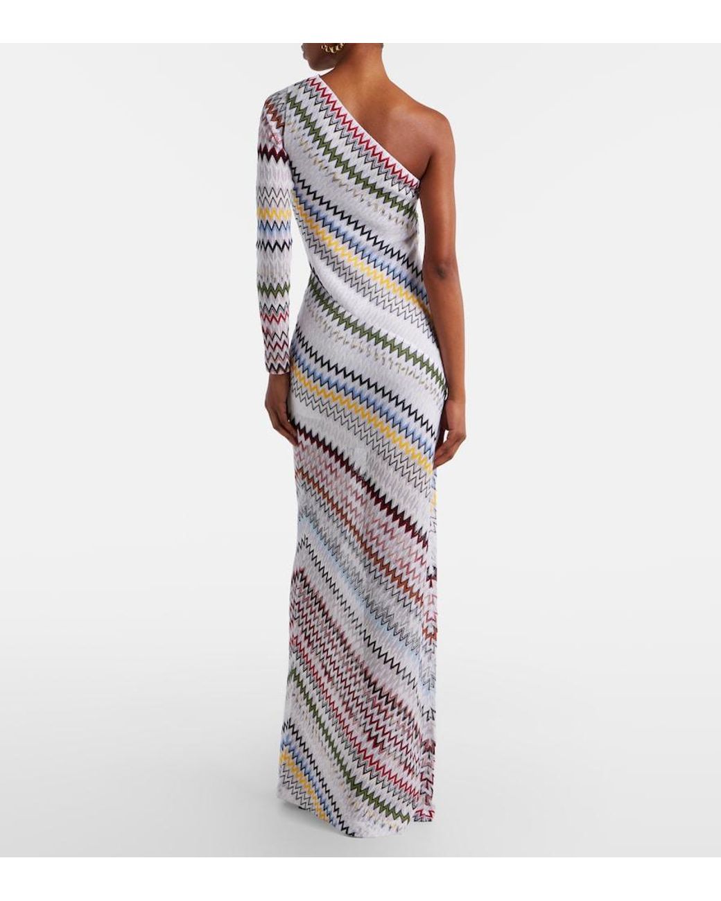 Missoni White Zigzag Asymmetric Maxi Dress
