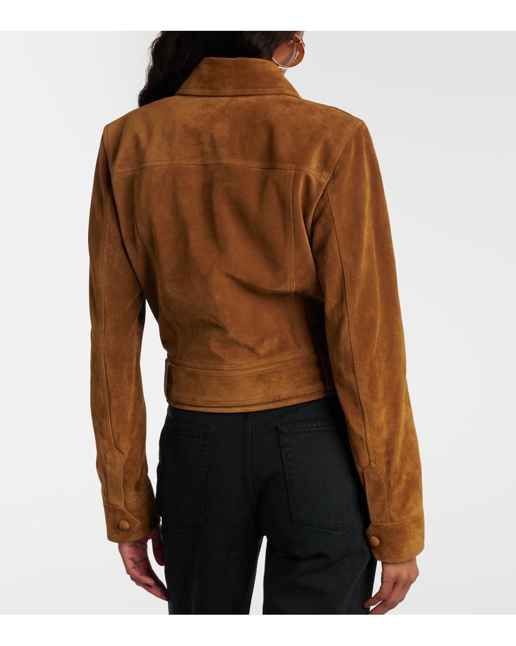 Saint Laurent Brown Belted Cropped Suede Jacket