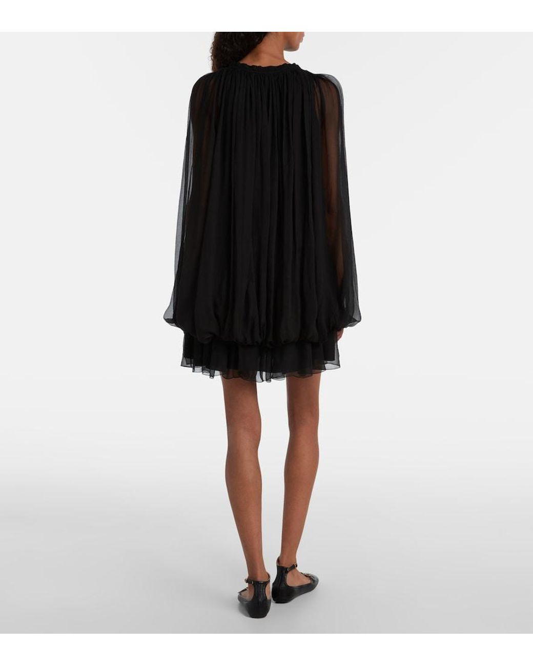 Chloé Black Ruffled Draped Silk Minidress
