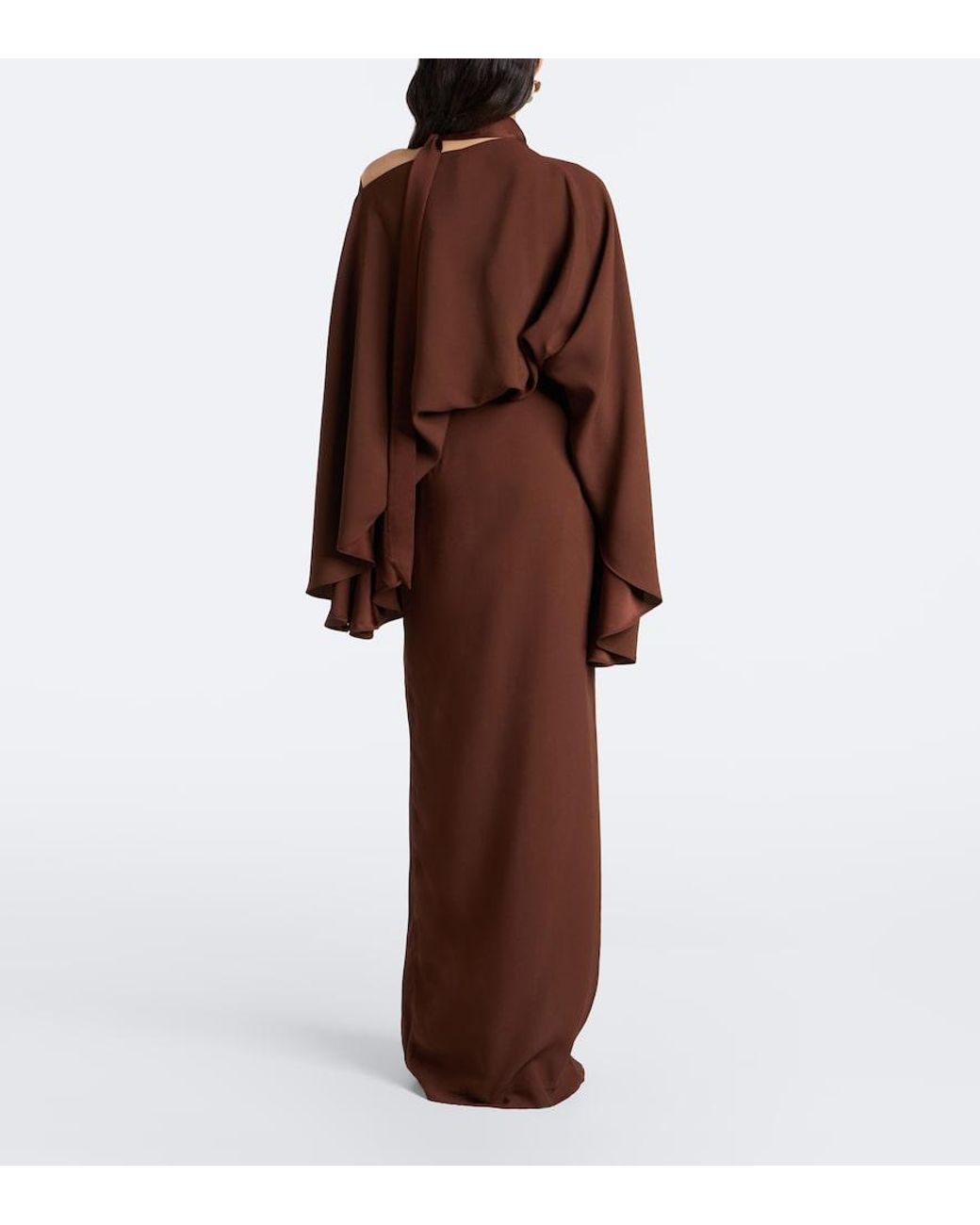 Taller Marmo Brown Brooks Scarf-Detail Caped Maxi Dress