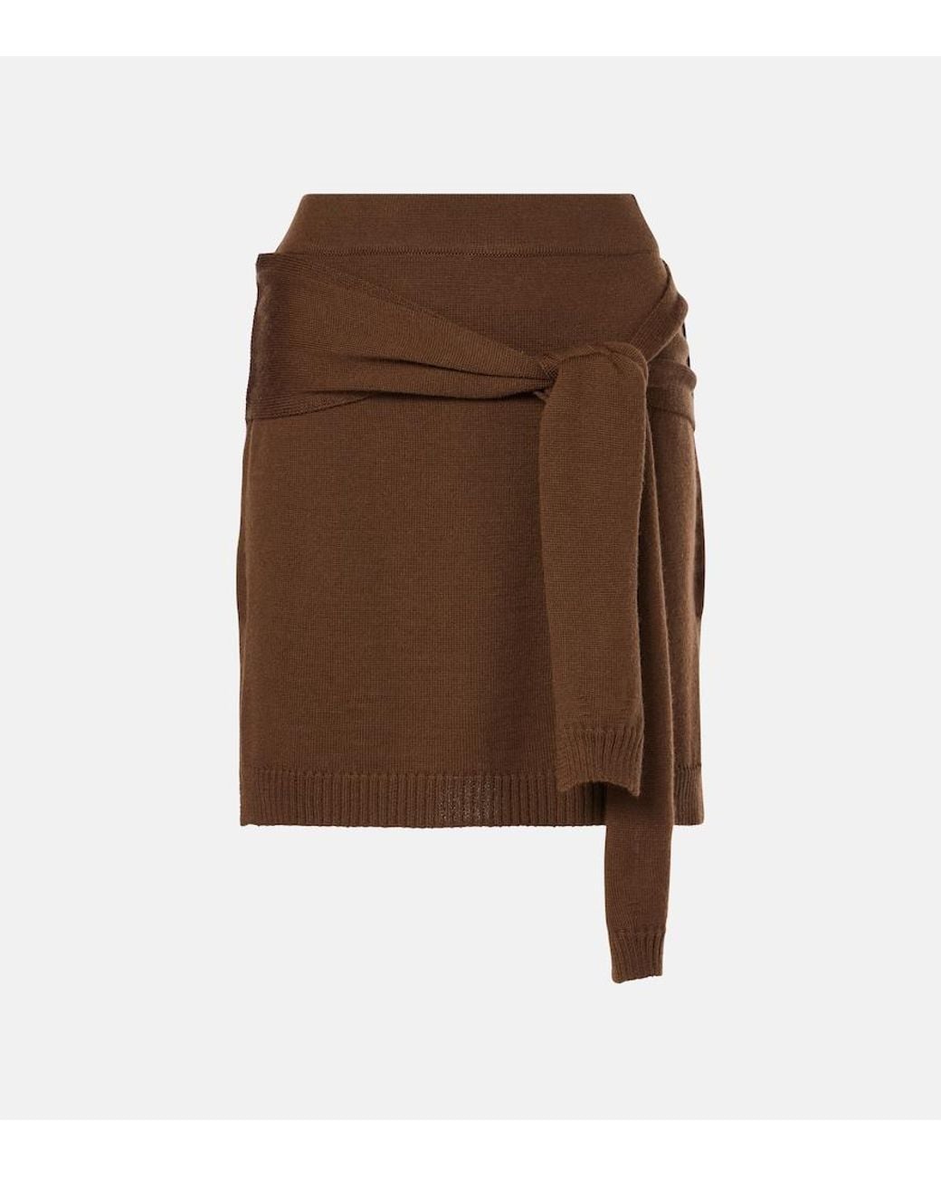 Lemaire Brown Trompe L'Oil Wool-Blend Miniskirt