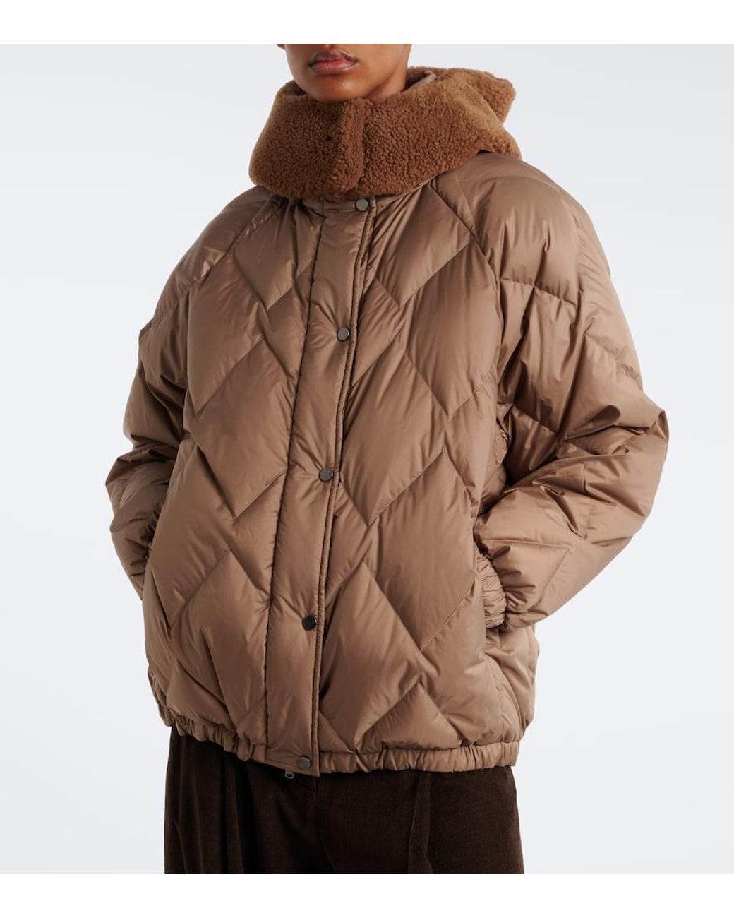 Brunello Cucinelli Brown Shearling-Trimmed Quilted Down Jacket