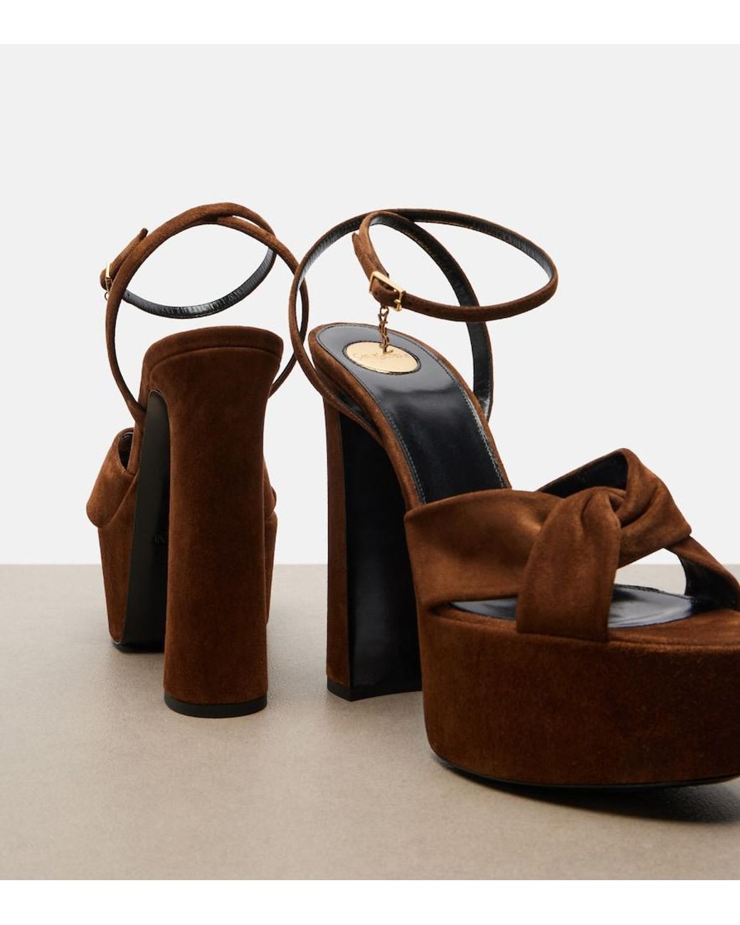 Saint Laurent Brown Franciane Leather Platform Sandals