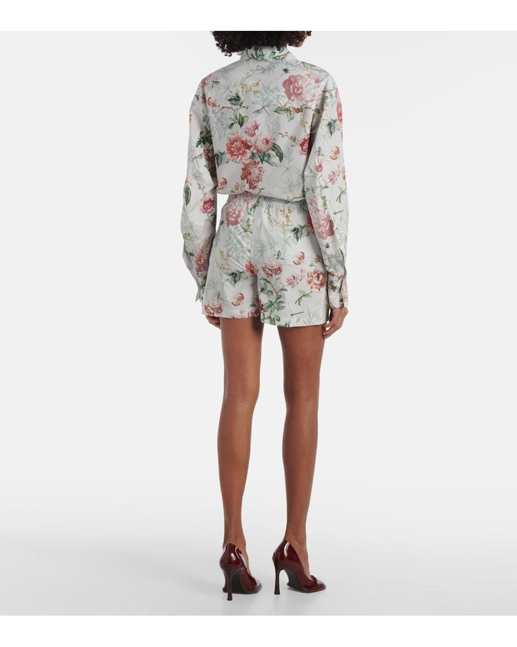 The Attico White Floral Cotton Poplin Shorts