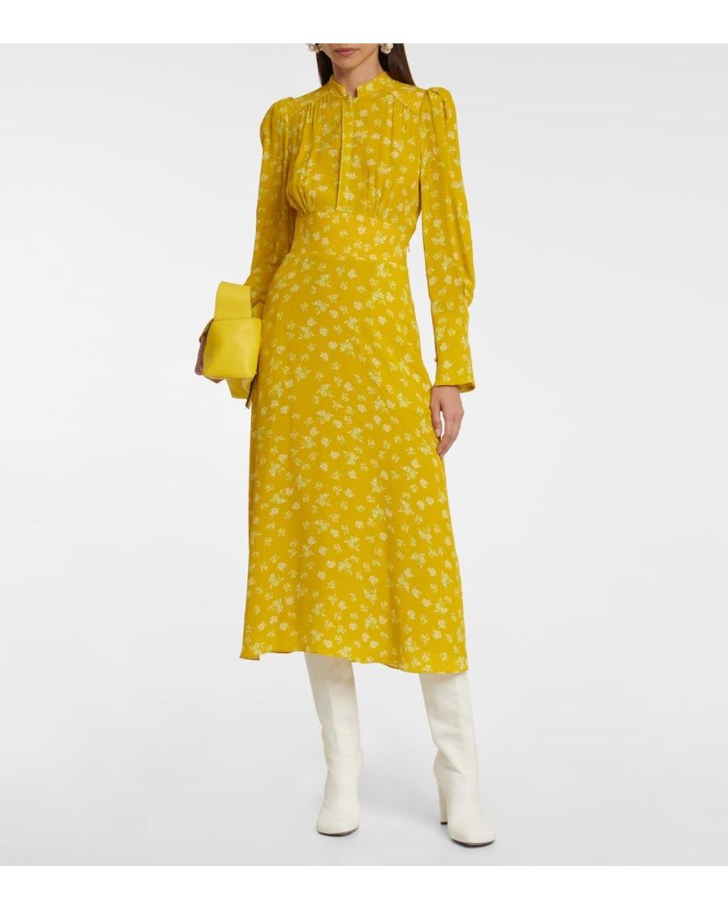 Dorothee Schumacher Yellow Eccentric Floral Silk-Blend Midi Dress