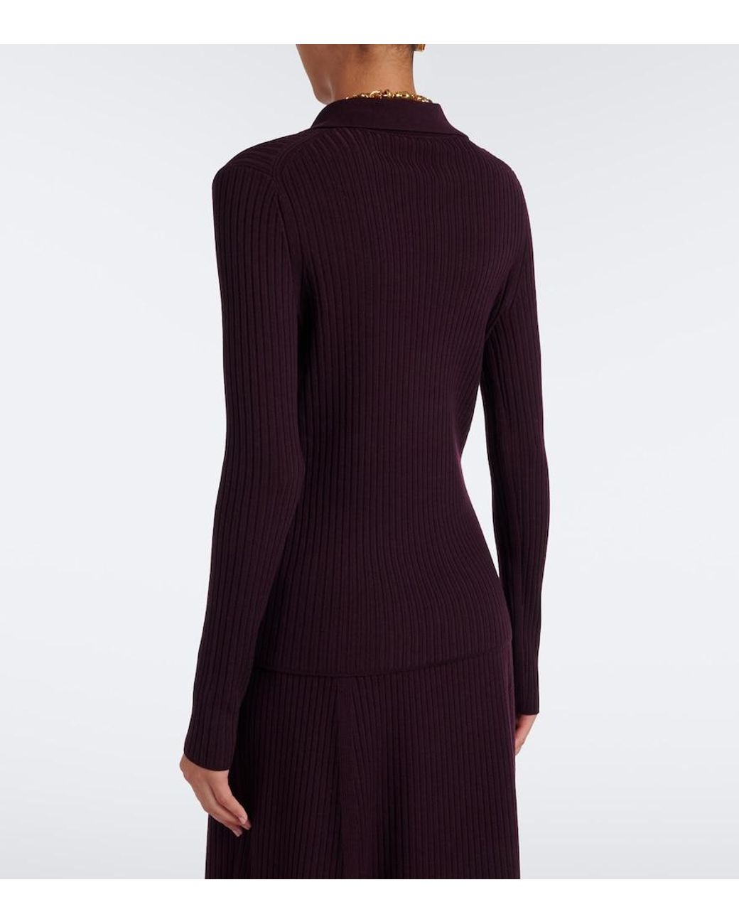 Joseph Purple Ribbed-Knit Wool-Blend Polo Sweater