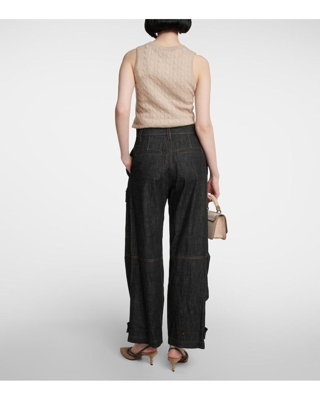 Brunello Cucinelli Black High-Rise Denim Cargo Pants