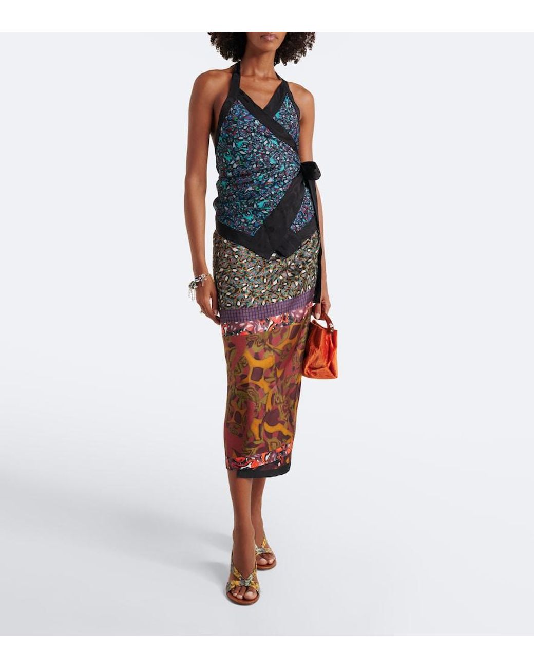Dries Van Noten Blue Printed Moire Wrap Top