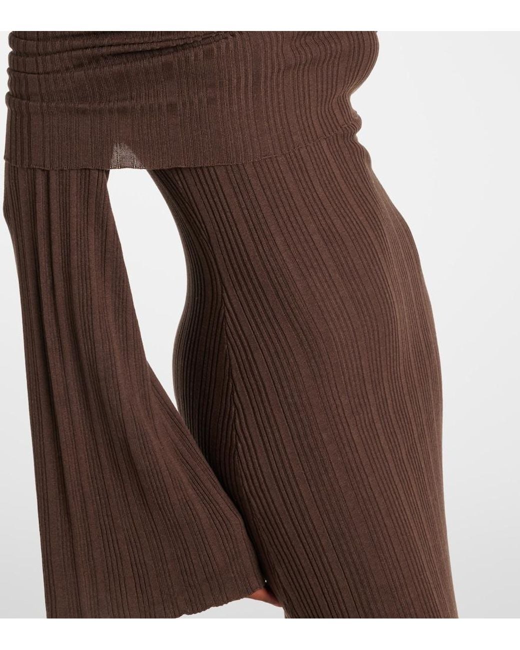 AYA MUSE Brown Off-Shoulder Silk-Blend Jersey Maxi Dress