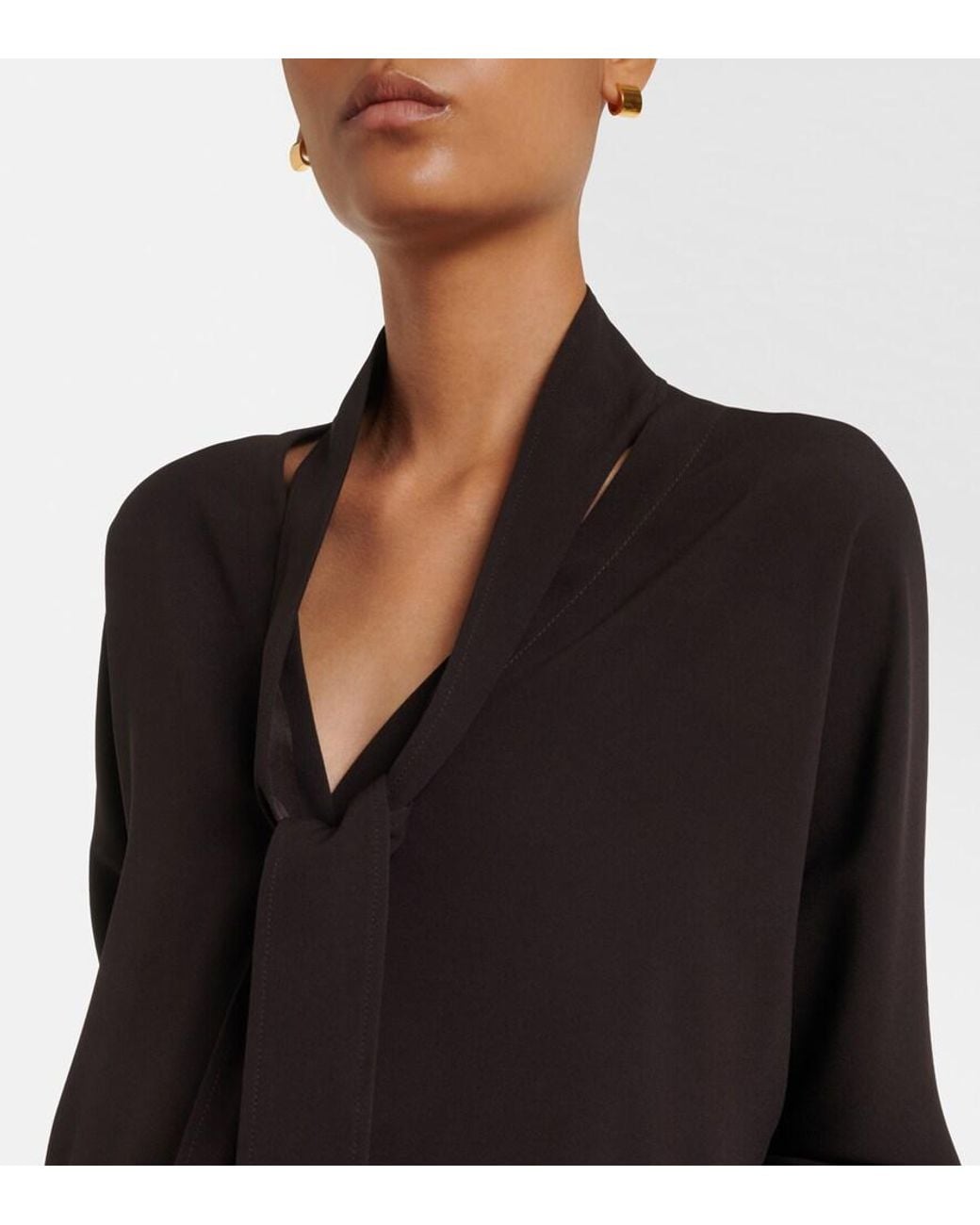 Agnona Black Tie-Neck Jersey Blouse