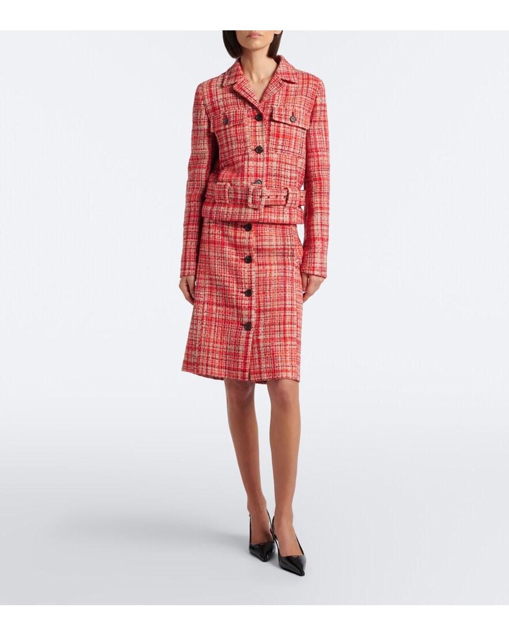 Prada Red Wool, Cotton, And Silk Tweed Jacket