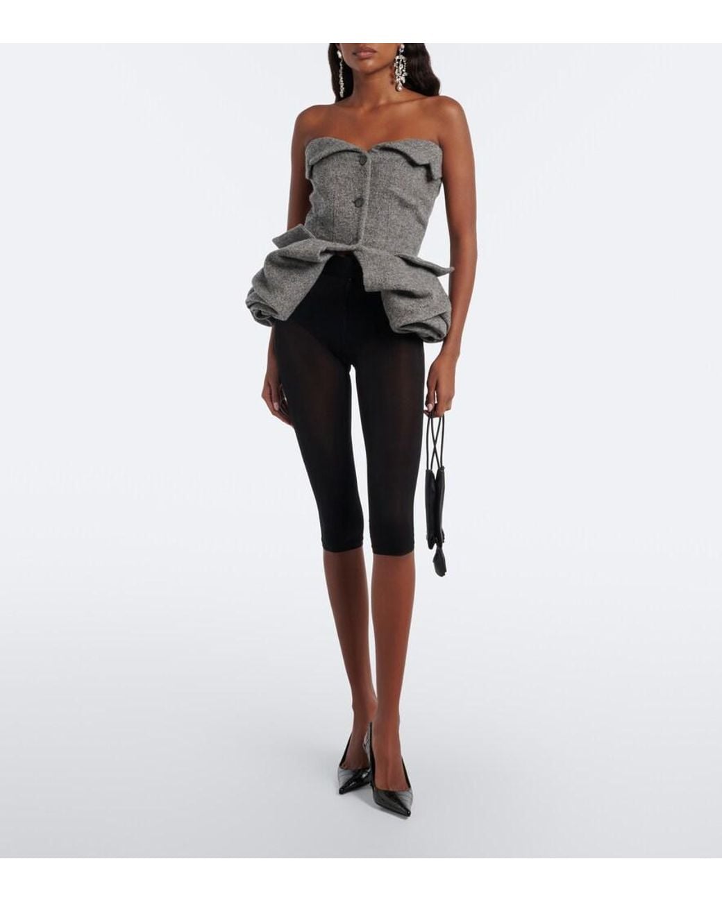 Magda Butrym Gray Herringbone Peplum Wool And Cashmere-Blend Top