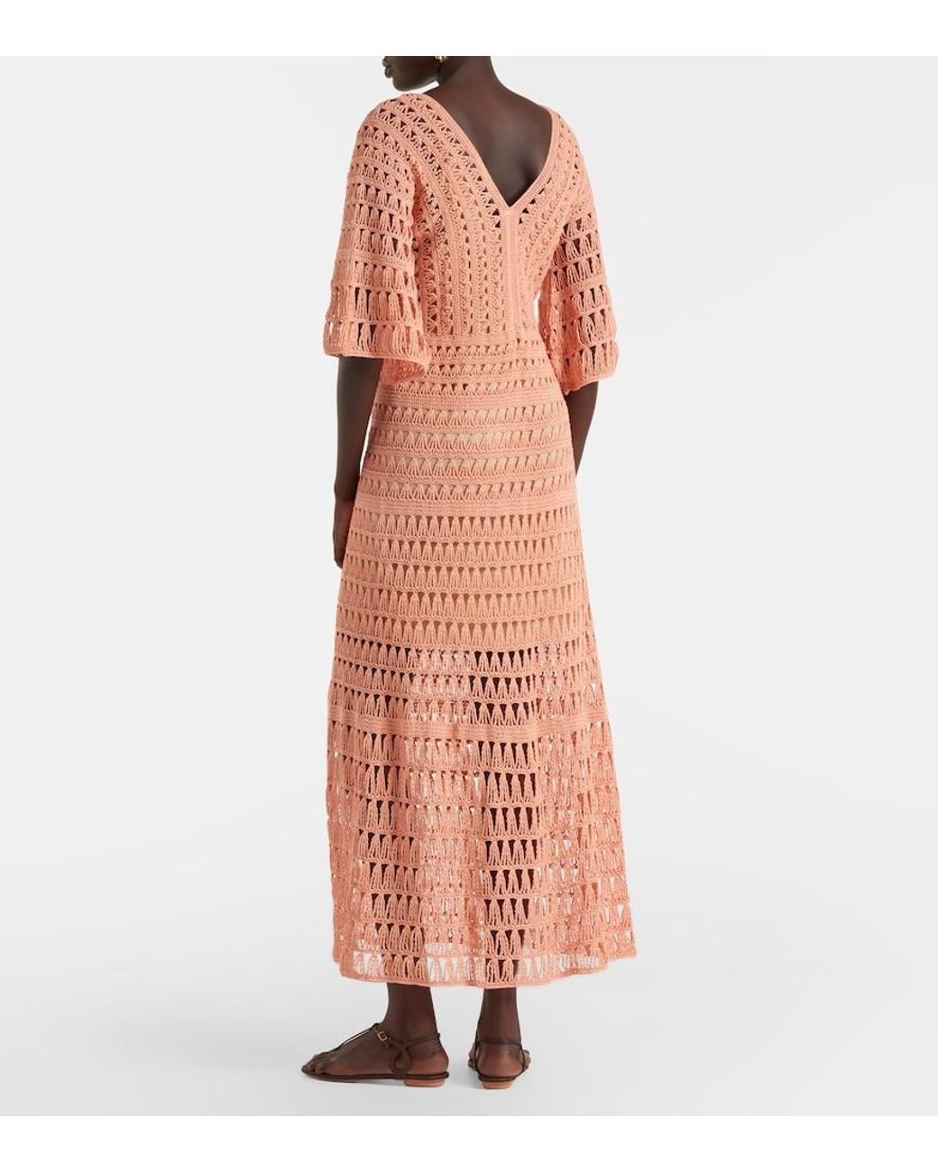 Anna Kosturova Pink Crochet Cotton Midi Dress