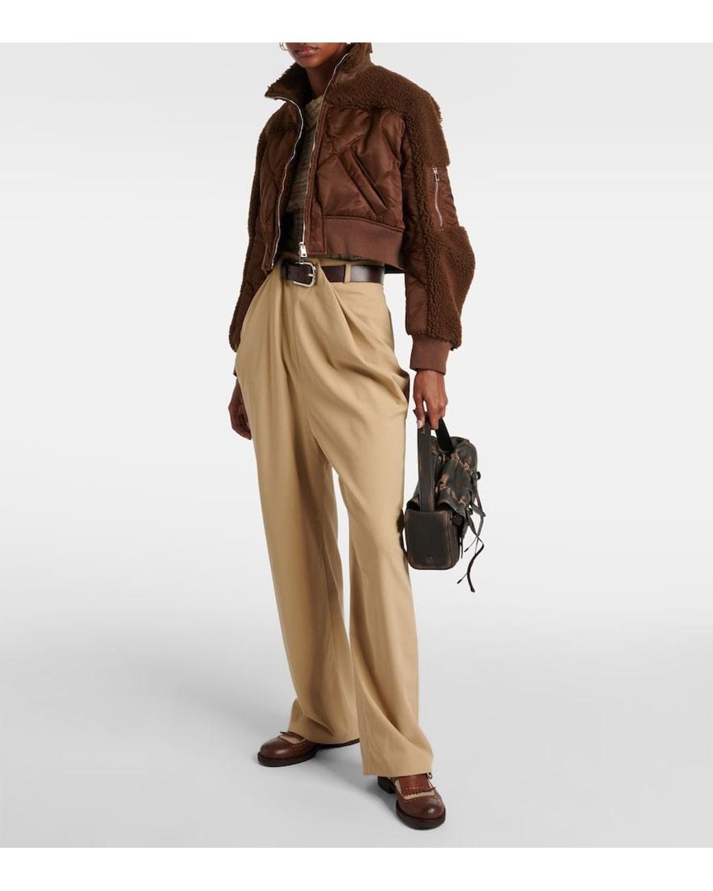 Blancha Brown Quilted Shearling Bomber Jacket