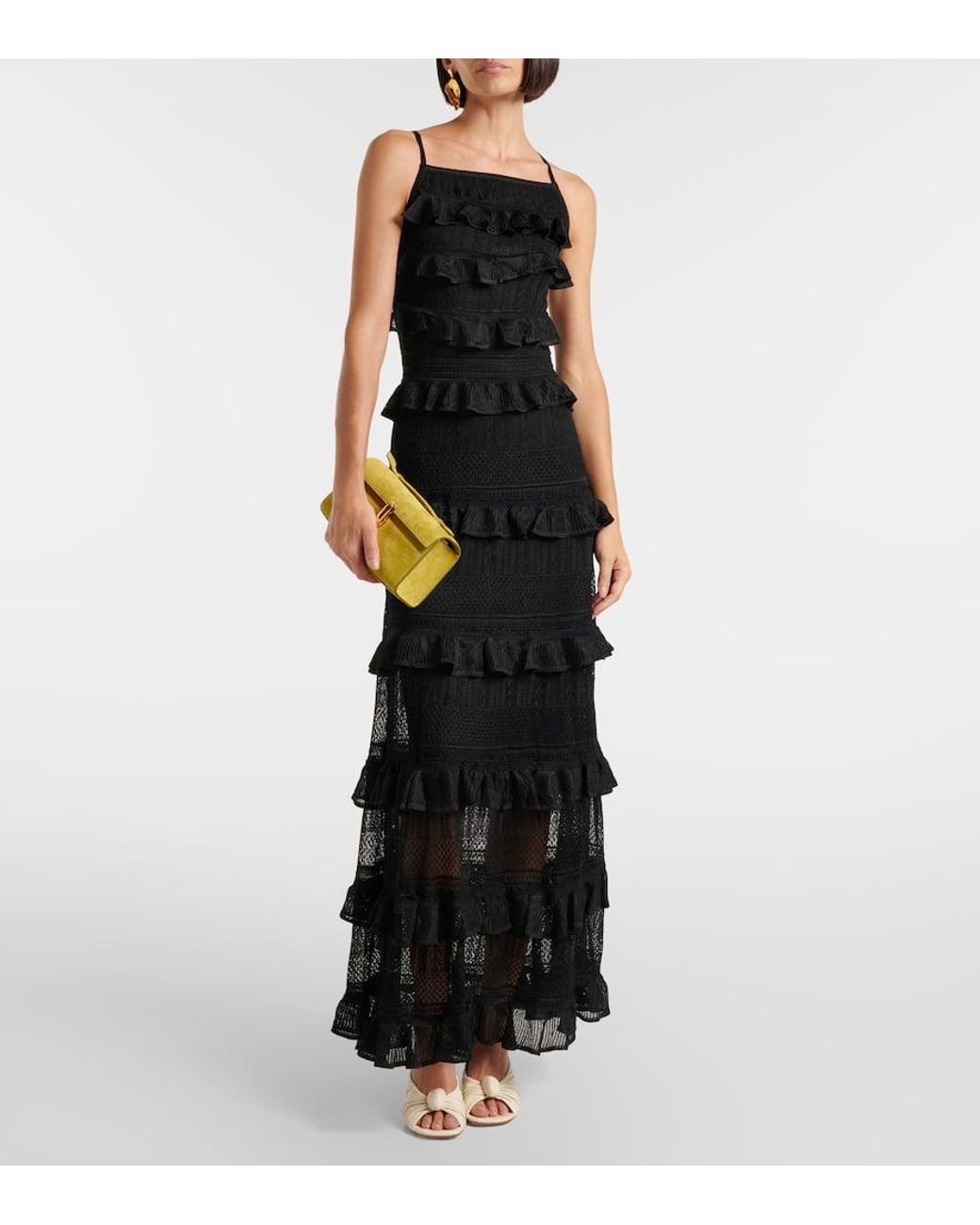 【Zimmermann】Illustration ruffled knitted maxi dress Zimmermann Illustration Ruffled Knitted Maxi Dress in Black