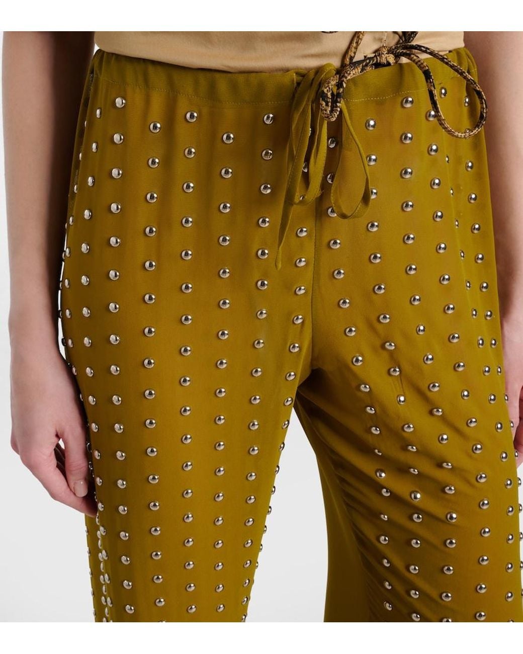 Dries Van Noten Natural Embellished Straight Pants