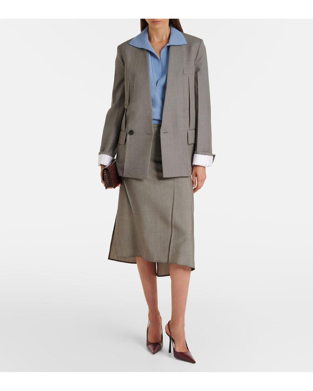 Victoria Beckham Blue Genevieve Wool And Cashmere Polo Sweater