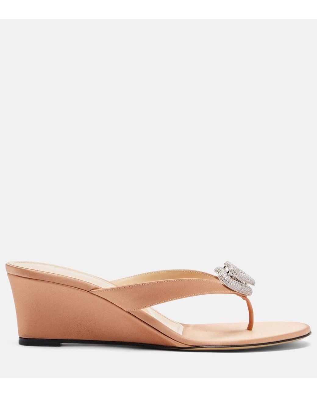 Mach & Mach Pink Double Heart Satin Wedge Thong Sandals