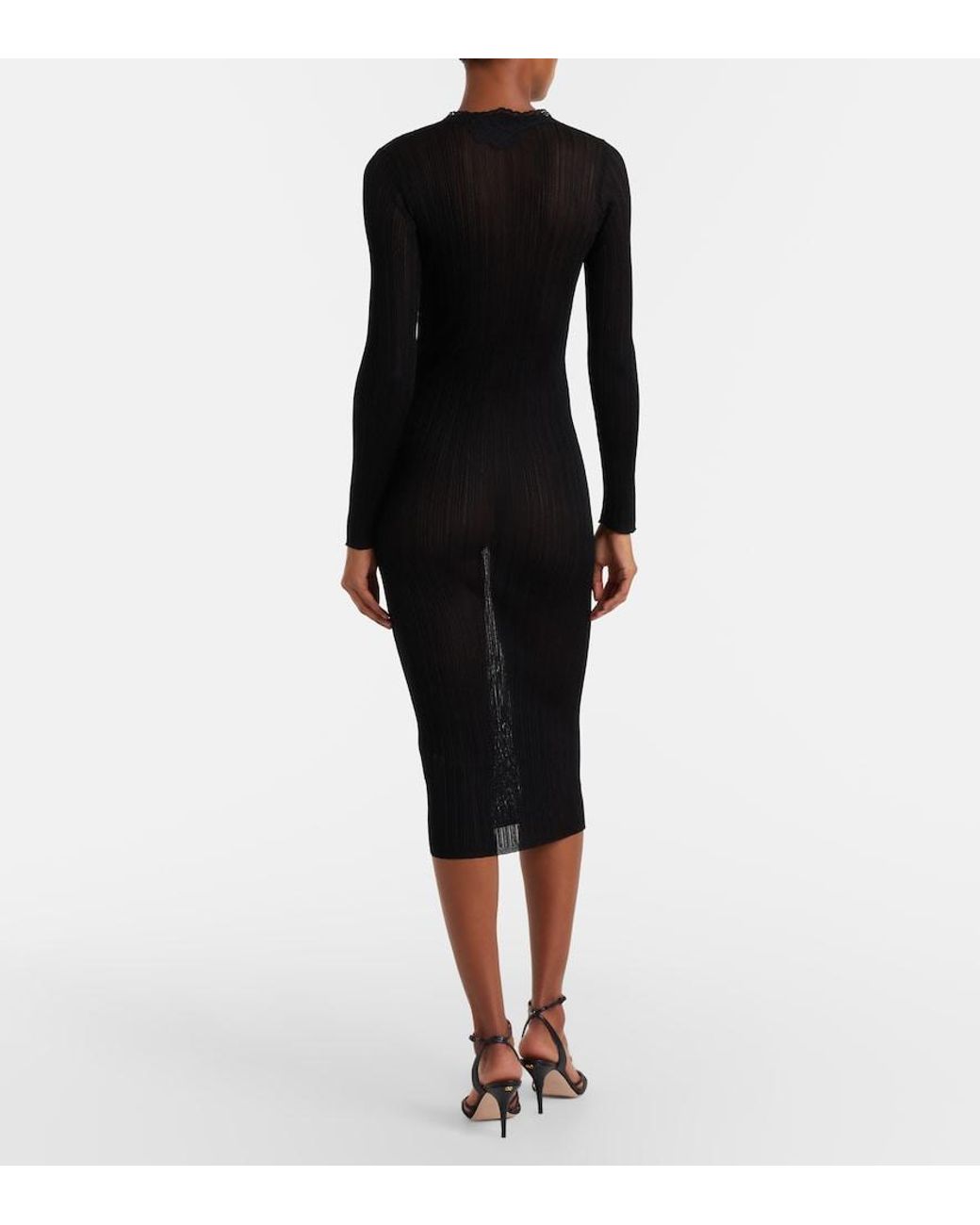 Valentino Garavani Black Ribbed-Knit Midi Dress