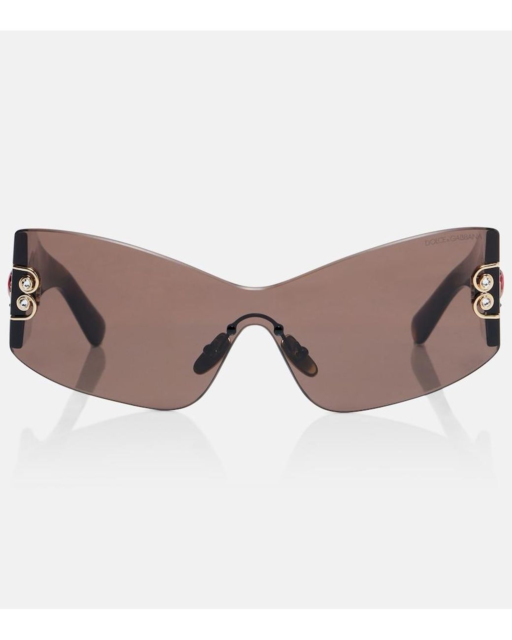 Dolce & Gabbana Brown Embellished Rectangular Sunglasses