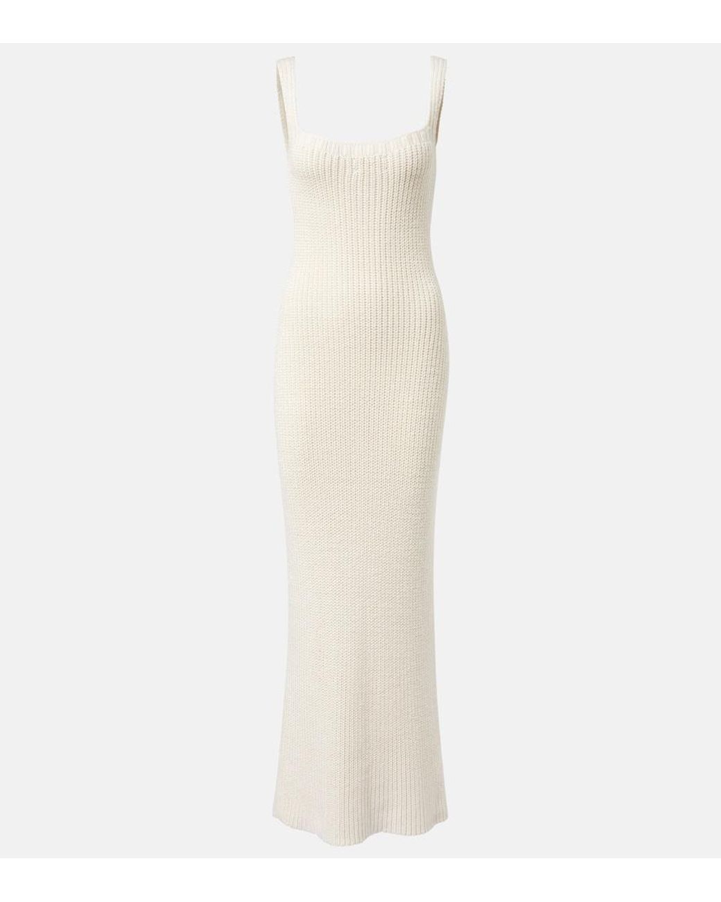 Khaite White Lex Ribbed-Knit Silk Maxi Dress