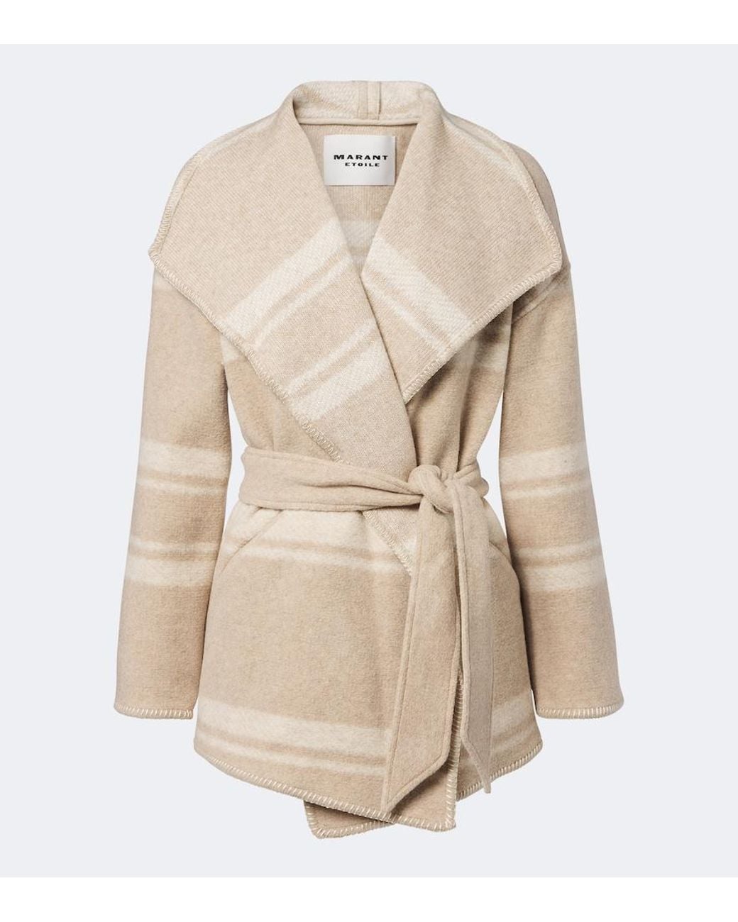 Isabel Marant Natural Brea Striped Wrap Coat