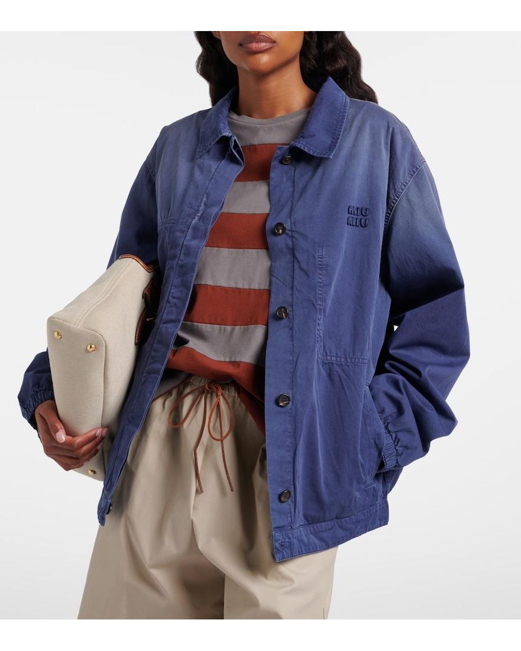 Miu Miu Blue Cotton Twill Blouson Jacket