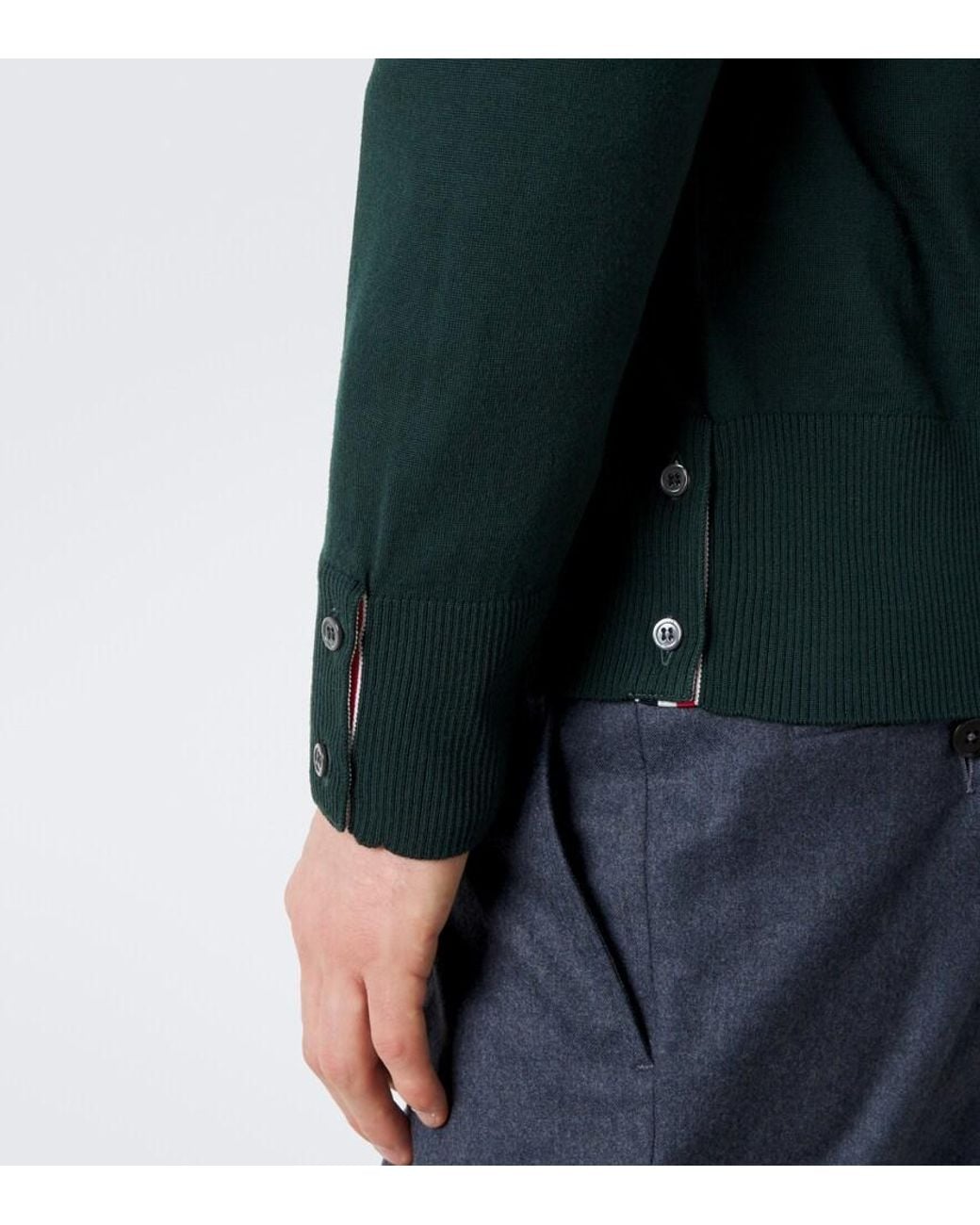 Thom Browne Green 4-Bar Virgin Wool Cardigan for men
