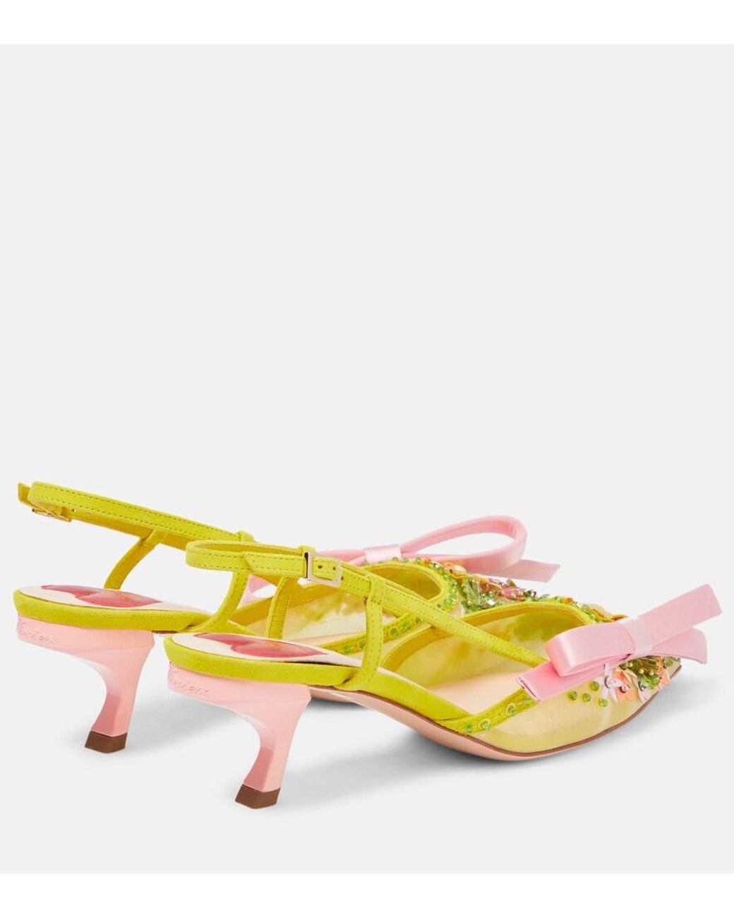 Roger Vivier Yellow 'virgule Flower Bow' Silngback Décolleté