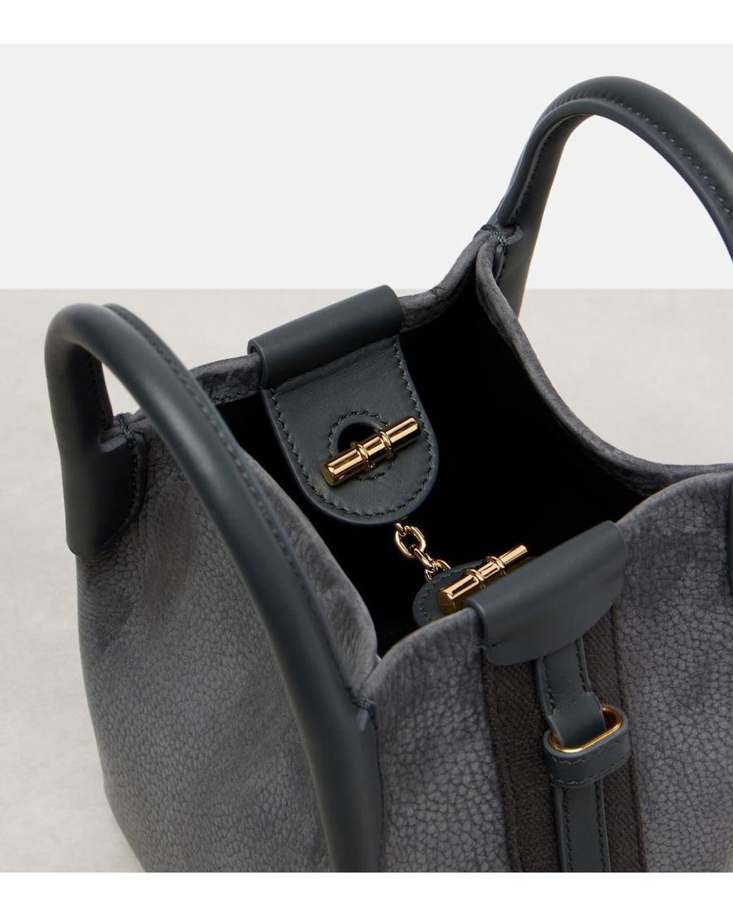 Loro Piana Black Bale Micro Leather Bucket Bag