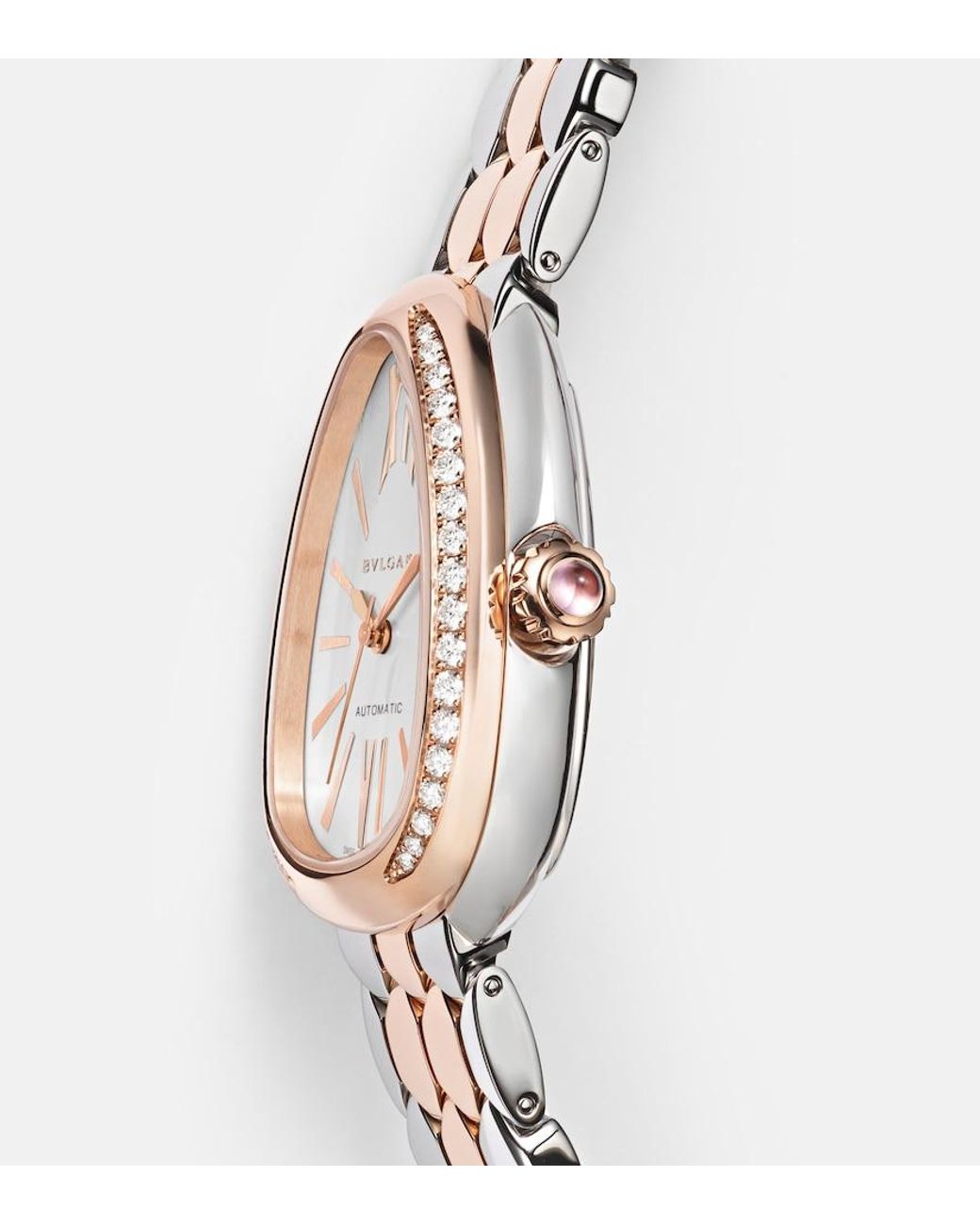 BVLGARI White Serpenti Seduttori 18Kt Rose And Steel Watch With Diamonds