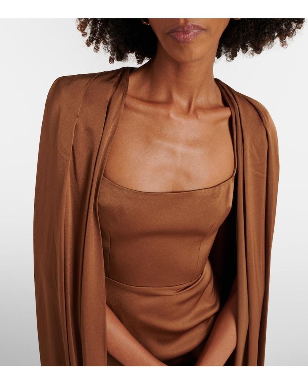 Alex Perry Brown Caped Satin Gown