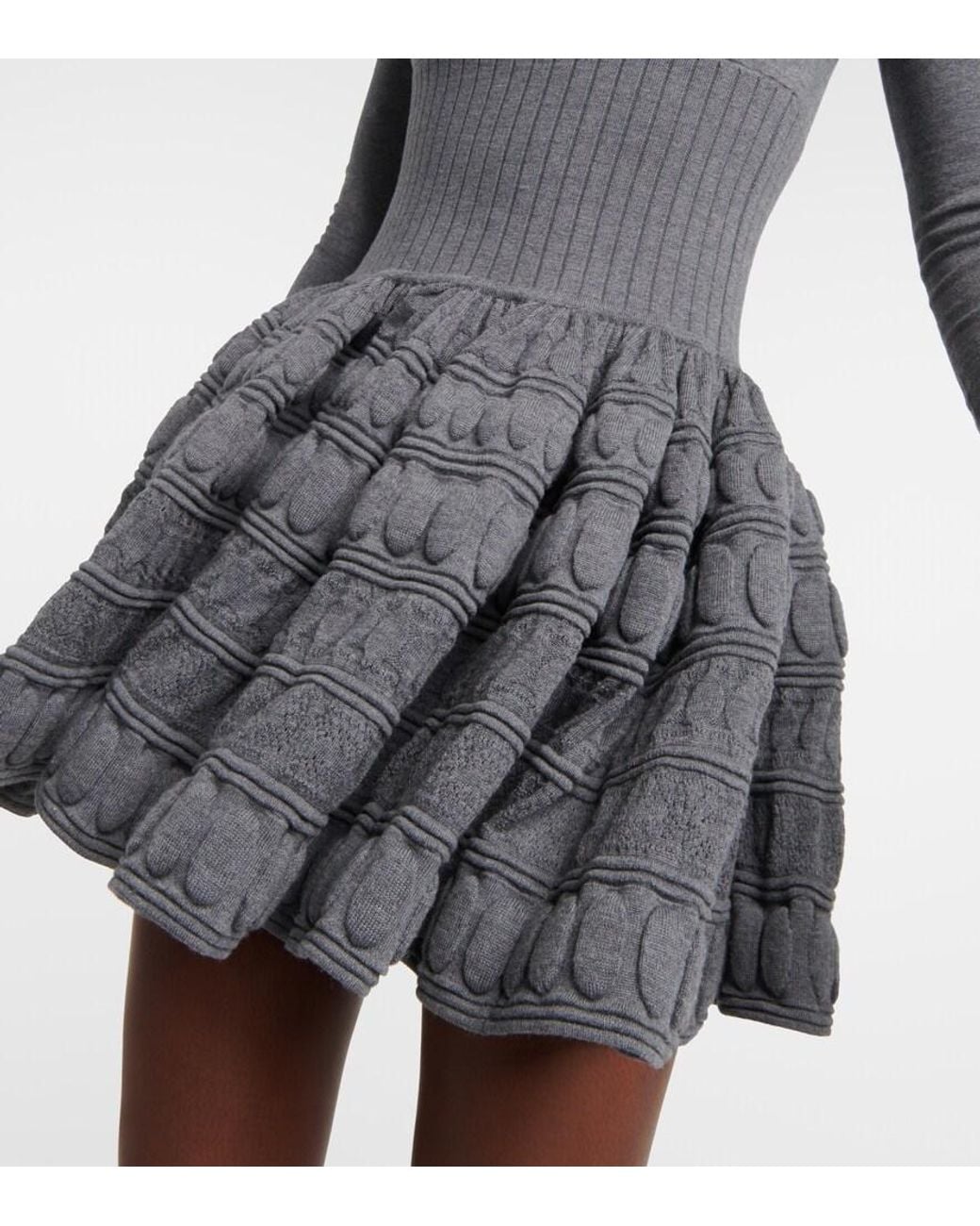 Alaïa Gray Knit Wool-blend Mini Dress
