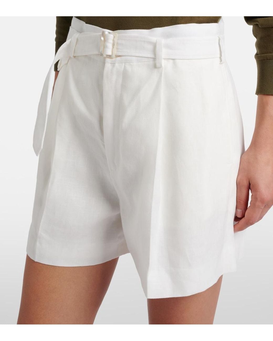 Ralph Lauren White Denise Belted Linen Shorts