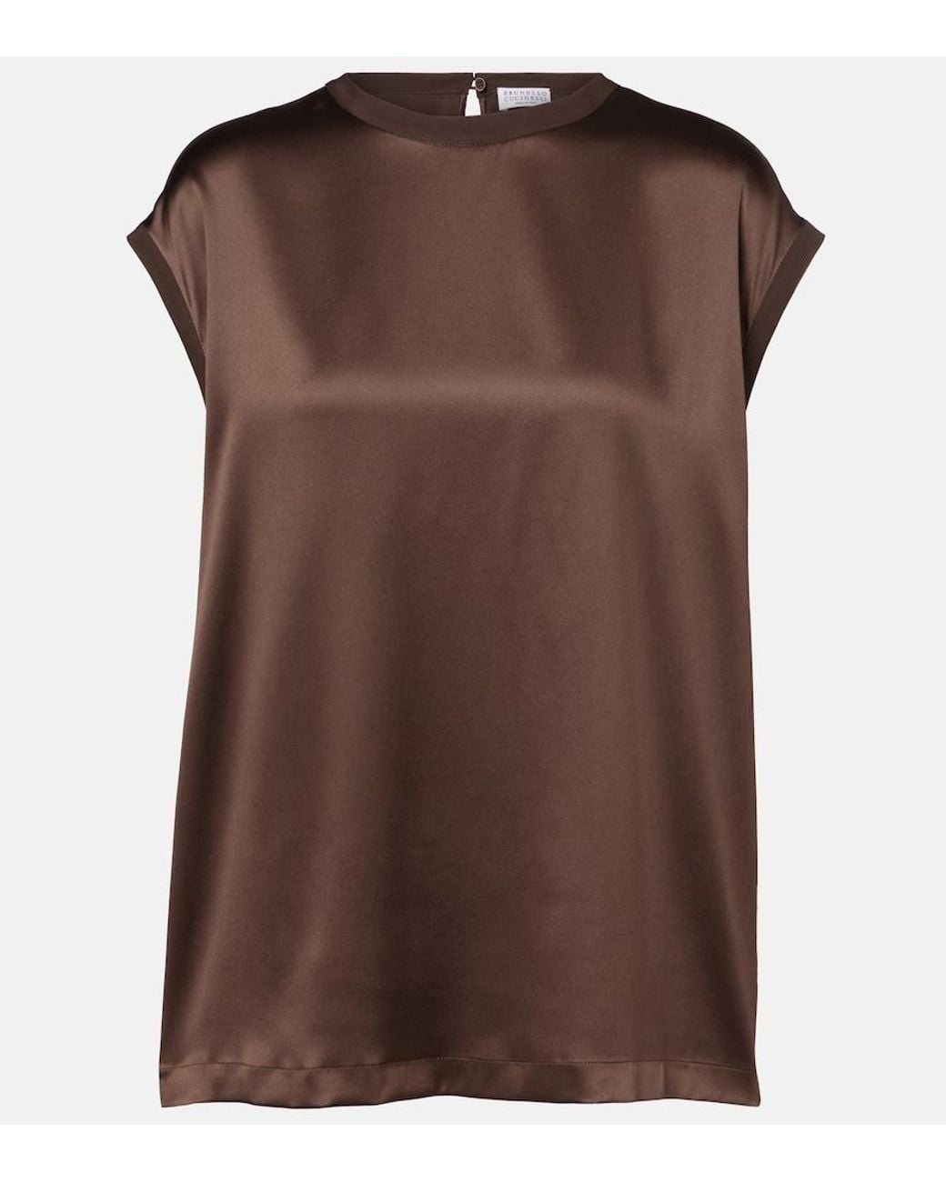 Brunello Cucinelli Brown Silk-Blend Satin Top